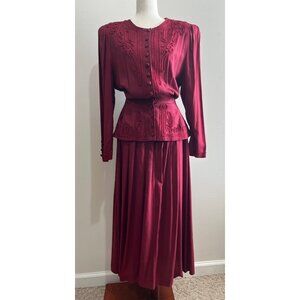 VTG Sarah Elizabeth Midi Dress Womens 12 Burgundy Red 100% Rayon 80s